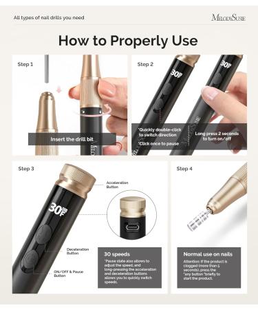 MelodySusie 30000RPM Portable Electric Nail Drill - Cordless Rechargeable Efile Kit for Professional Manicure & Pedicure - Perfect for Acrylic & Gel Nails - Buy Online on GoSupps.com