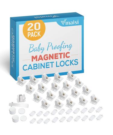 20 Pack Magnetic Cabinet Locks Baby Proofing - Vmaisi Children Proof Cupboard Drawers Latches - Adhesive Easy Installation Standard 20.0