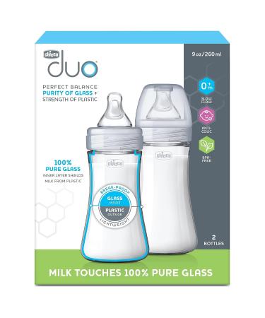 Chicco Duo 9oz. Hybrid Baby Bottle 2-Pack - Clear/Grey with Slow Flow Anti-Colic Nipple - Buy Online on GoSupps.com