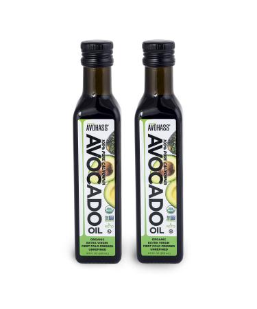 Avohass California USDA Organic Certified Extra Virgin Avocado Oil 8.5 fl oz Bottle 2 Pack. Made in the USA.