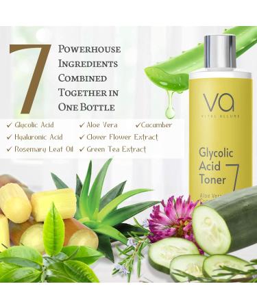 Vital Allure Glycolic Acid Toner for Face - Anti Aging & Pore Minimizer with Aloe Vera, Cucumber, Hyaluronic Acid - Alcohol-Free Exfoliating AHA Toner for All Skin Types - Buy Online on GoSupps.com