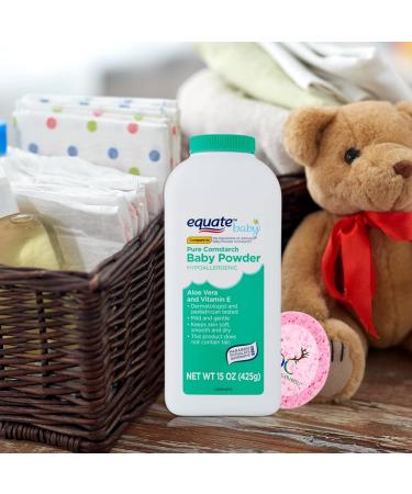 Pure Cornstarch Baby Powder Bundle. Includes Two 15oz Canisters of Equate Hypoallergenic Pure Cornstarch Baby Powder with Aloe Vera and Vitamin E Plus a Carefree Caribou Pink Compressed Facial Sponge! - Buy Online on GoSupps.com