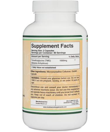 Double Wood Supplements TMG Trimethylglycine Supplement 1,000mg Per Serving 180 Capsules (TMG Supplements for Homocysteine Control) Genuine TMG with Fishy Smell Gluten Free Non-GMO - Buy Online on GoSupps.com