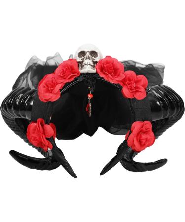 Beaupretty Black Devil Horns Headband Halloween Flower Headband Gothic Sheep Horn Headband Ram Horns Headpiece for Party 62.00X28.00X11.00CM Black 2 - Buy Online on GoSupps.com