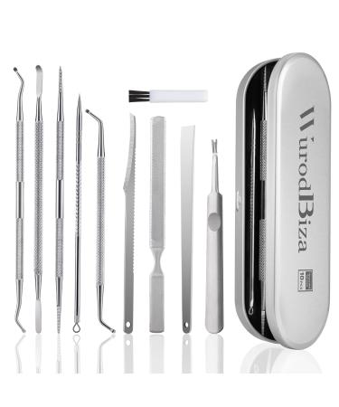 10PCS Ingrown Toenail Removal Kit  Surgical Stainless Steel Nail Tools for Manicure Professional Quality Ingrown Pedicure Tools Set with File and Lifters Manicure Care Solution Silvery 10pcs
