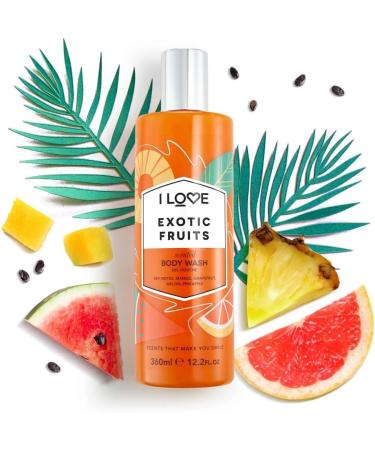 I Love Exotic Fruits Scented Body Wash Rich & Creamy Foam Which Contains Natural Fruit Extracts Includes Pro Vitamin B5 For Moisturised & Silky Smooth Skin CrueltyFree & VeganFriendly 350ml - Buy Online on GoSupps.com