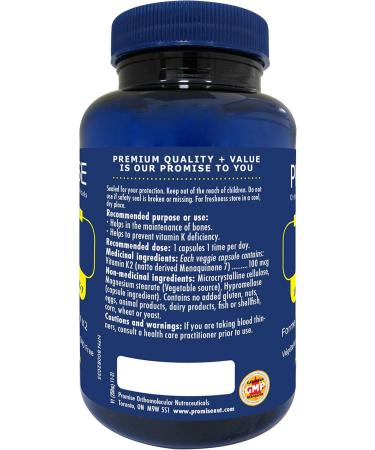 Promise Vitamin K2 MK-7 100mcg 120 Capsules- Bioactive Menaquinone-7 Bone Tissue & Heart Health- non-GMO Natto Vegan and Gluten-Free Made In Canada - Buy Online on GoSupps.com