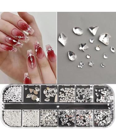 FEIlei 12 Grids Box Set Flat Back Rhinestones and Small Round Diamond Combination for DIY Nail Art Accessories Crystals - Buy Online on GoSupps.com