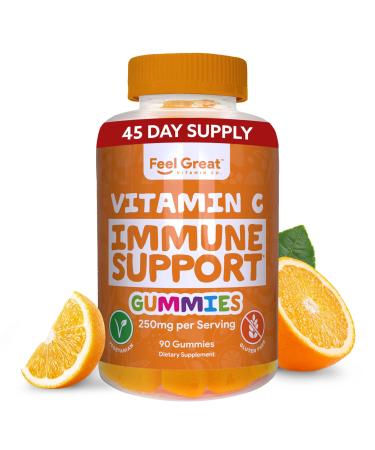 Vitamin C Gummies for Adults & Kids by Feel Great Vitamin Co. | 90 Orange Flavored Gummies | Immunity Support Plant-Based Fruit Pectin - Buy Online on GoSupps.com