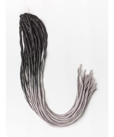 DreadLab - Soft Style Ombre Double Ended Synthetic Dreadlocks Twists 10 Pack (Black - Silver Transitional)