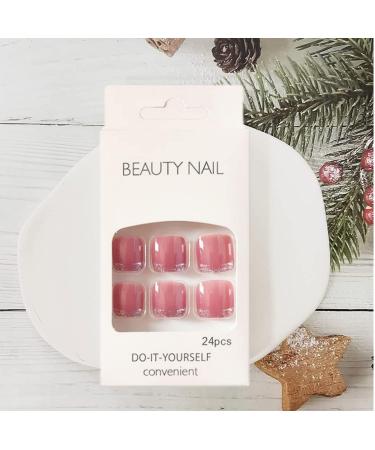 Glitter Pink Square Fake Toenails | French Tip Acrylic Summer Toe Nails - 24Pcs - Buy Online on GoSupps.com