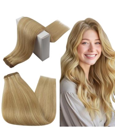 Runatur treats real hair blonde highlight 45cm remy human hair real hair treat gold blonde highlight light blonde light blonde smooth real hair bricks 100g color #16p24 45cm 2-treats #16P24