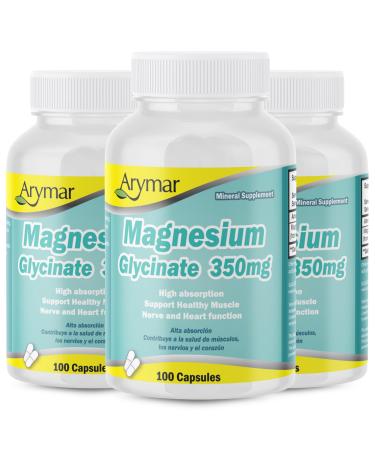 Arymar Magnesium Glycinate 350mg 100 Capsules (3 Pack)