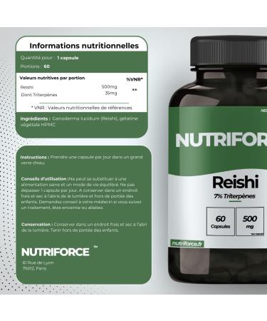  Nutriforce Pure Reishi - 60 capsules - 500mg - Buy Online on GoSupps.com