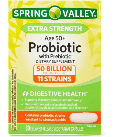 Probiotic | Age 50+ | 50 Billion CFU 11 Strains 30 Capsules | Daily Probiotic Supplement | for Adults 50+ | Spring Valley + Vsl Sticker