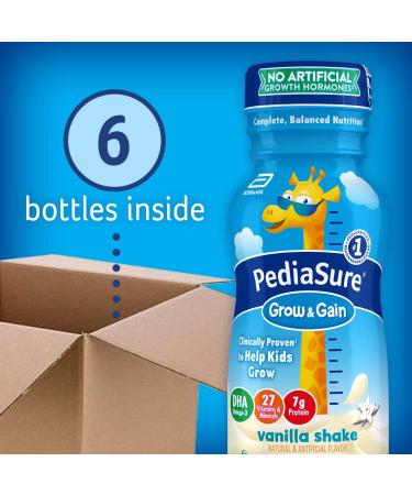 PediaSure Grow & Gain Kids Nutritional Shake  with Protein  DHA  and Vitamins & Minerals  Vanilla  8 fl oz  Pack of 6 - Buy Online on GoSupps.com