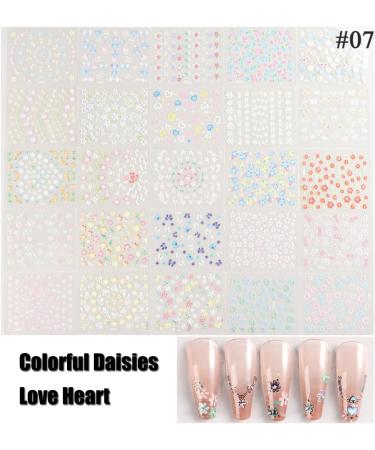 30 Sheets Colorful Flower Nail Art Stickers - Self-Adhesive Decals for Women and Girls - Elegant 3D Design with Daisies, Hearts, and Bow Ties - Nail Art Supplies to Enhance Glamour - Buy Online on GoSupps.com
