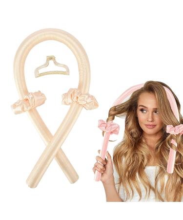 Heatless Curlers Hair Rollers Silk Hair Wrap Rod Headband For Long Hair To Sleep In Overnight Soft Foam Hair Rollers, Curling Ribbon and Flexi Rods for Natural Hair Golden