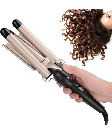 Electric Hair Waver Fast Heating 3 Barrel Curling Iron Wand Adjustable Hair Curler Waver Crimper Hair Styling Tool Hair Curling Wand (Gold 22mm) - Buy Online on GoSupps.com