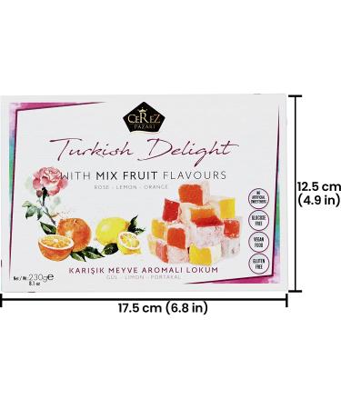 Cerez Pazari Turkish Delight Gift Box | Rose, Orange, Lemon Mix Flavours | 8.1 Oz Gourmet Vegan Candy | Glucose-Free Lokum Dessert - Buy Online on GoSupps.com
