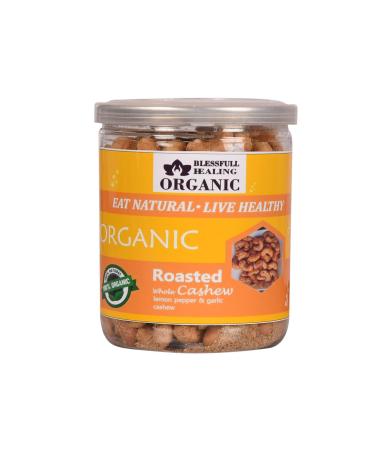 Blessfull Healing Organic Natural Vegan Lemon Pepper & Garlic Roasted Whole Cashew Nuts Crunchy Kaju 300 Gram