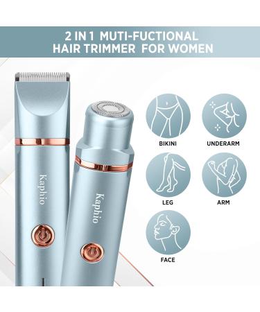 Electric Bikini Trimmer & Facial Hair Remover - Rechargeable IPX7 Waterproof 2-in-1 Hair Removal Kit for Women - Wet/Dry Use for Bikini, Underarm, Leg, Arm, Face - Parisian Blue - Buy Online on GoSupps.com