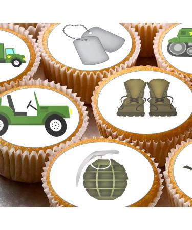 army unframed 24 edible kids childrens party decorations Wafer Paper Cupcake Topper Cake