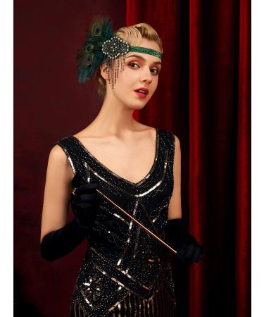 SWEETV Dark Green Rhinestone Flapper Headband - 1920s Great Gatsby Hair Accessories - Buy Online on GoSupps.com