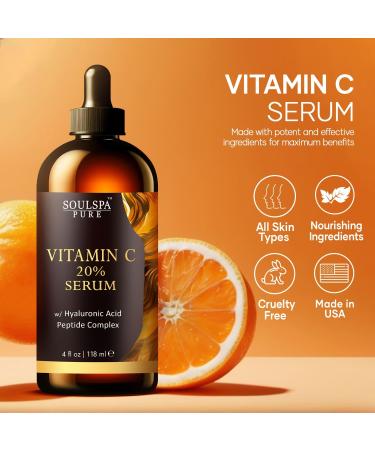 Best Vitamin C Serum for Face - Hydrating Anti-Aging Formula with Hyaluronic Acid & Peptides - 4 fl oz - Buy Online on GoSupps.com