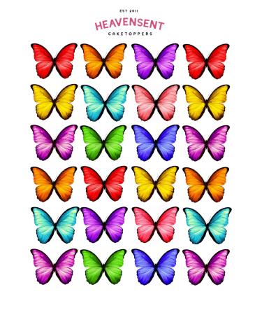 Cake Topper Edible Pre-cut 48 Mini Rainbow Butterflies Premium Thick Sweet Wafer Card Standing Cupcake Toppers Birthday Party Cake Decorations