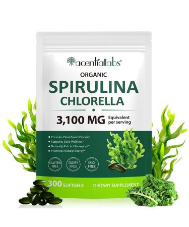 NIFEISHI Organic Spirulina Chlorella Capsules 3100MG Per Serving 17-in-1 Supergeens Blend Rich in Chlorophyll Vegan & High Protein Immune Support Non GMO 300 Capsules