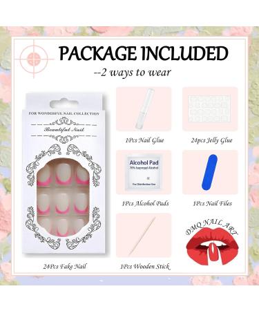 French Press On Square Fake Nails - 24Pcs Pink French False Nails with Nail Glue for Women Girls Art - Buy Online on GoSupps.com
