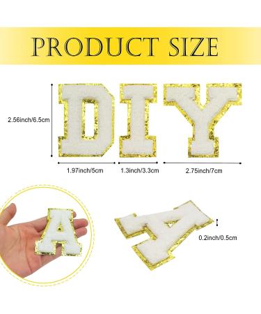 26 Piece Self Adhesive Chenille Letter Patches A-Z White 2.56 Inch - Varsity Embroidered Gold Glitter Border - Stoney Clover Alphabet Patches - DIY Craft - Buy Online on GoSupps.com