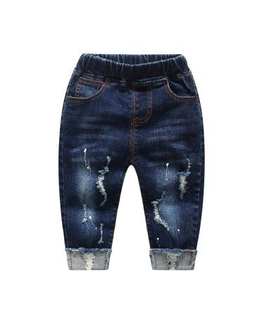 KIDSCOOL SPACE Baby Girl Boy Jeans Little Kid Elastic Waist Ripped Denim Pants 12-18 Months Blue
