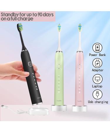 7am2m Electric Toothbrush Set for Kids and Adults - 2 Pack with 12 Brush Heads, 5 Modes, Smart Timer, Fast Charge, Waterproof Sonic Toothbrush (Black+Pink) - Buy Online on GoSupps.com