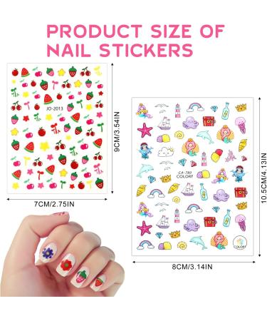 JSRQT 12 Sheets Nail Stickers Cute for Kids and Little Girls Self Adhesive Nail Art Stickers for Women Colorful Mermaid Flower Leaves Fruits Design Nail Sticker Supplies for Nail Art Decoration - Buy Online on GoSupps.com
