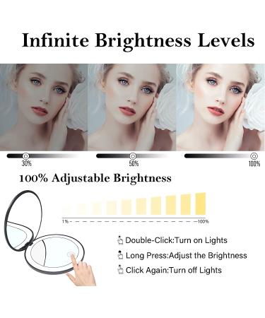 Surmopeak Rechargeable LED Compact Mirror | 1X/10X Lighted Magnifying | Dimmable Travel Makeup Mirror | Black - Buy Online on GoSupps.com