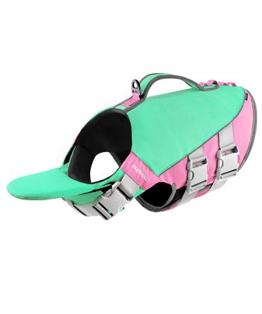 ThinkPet Dog Life Jacket Adjustable Life Jacket Reflective Lifesaver with Buoyancy Mint Green Pink XL