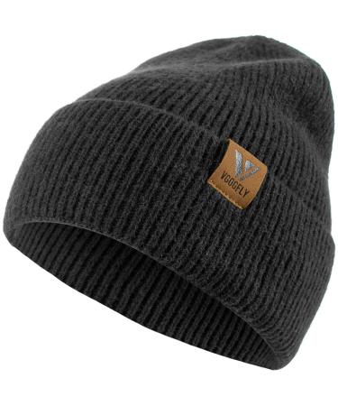 Vgogfly Beanie Men Slouchy Knit Skull Cap Warm Stocking Hats Guys Women Striped Winter Beanie Hat Cuffed Plain Hat Black