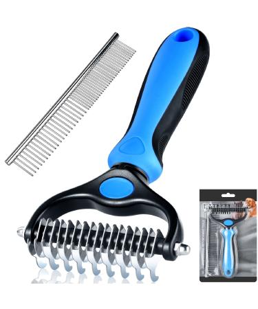 Pet Dematting Comb Grooming Tool Double-Sided Pet Grooming Brush Undercoat Rake Comb for Dogs & Cats Pet Knoted Hair Remove Tool Set Blue