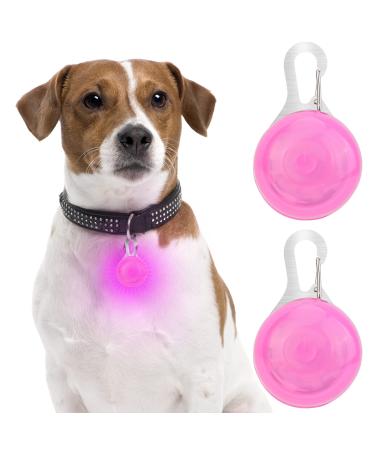 2 Clip On Light Up Dog Collar with Carabiner Dog Collar Waterproof Dog Pet Lights Safety Night Walking Running Lights Glowing Dog Collar with 3 Modes Flashing for Small Medium Large Dog Pink