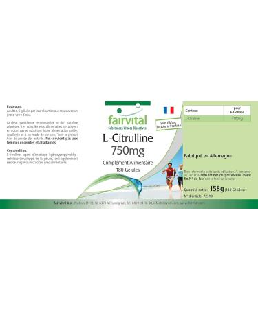 Fairvital | L-citrulline 750mg VEGAN - Highly dosed - 180 capsules - amino acid - Buy Online on GoSupps.com