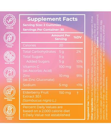 Uplift Vegan Elderberry Gummies with Vitamin C & Zinc - Immune Support for Kids & Adults - Gluten-Free Non GMO - 60ct - Buy Online on GoSupps.com