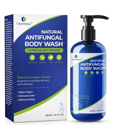 CHARMPOO Natural Antifungal Body Wash: Tea Tree & Aloe Vera Formula for Itchy Sweaty Skin Fights Athlete s Foot Jock Itch Ringworm Sensitive Skin Safe (16.3 FL OZ)