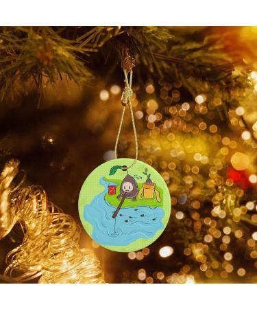 YYHHAOFA Sunflower Seeds Fishing Picture Christmas Ceramic Round Pendant Decoration - Festive Hanging Ornament for Stores and Homes -2.9 in - Buy Online on GoSupps.com