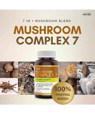 Herba Mushroom Complex with Lions Mane Supplement 7 Mushroom Blend with Reishi Chaga Cordyceps Turkey Tail Maitake Shiitake and Lion s Mane | Immune Support Supplement | 120 Vegetable Capsules | Made in Canada - Buy Online on GoSupps.com