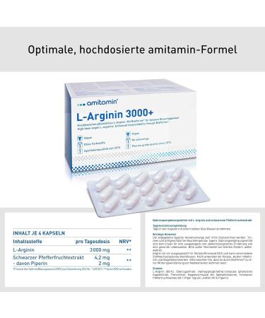 Amitamin L-Arginine 3000+ Capsules - German Quality 3000mg High-Dose 100% Vegan Pure Formula for Active Men - International Shipping Available - Buy Online on GoSupps.com