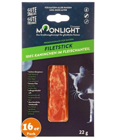 Moonlight Katzensnack Filet stick with rabbits grain-free 100% rabbits in the meat content Katzeneckerli with high acceptance exceptionally soft (16 x 22 g rabbits) rabbits 22 g (16 pack)