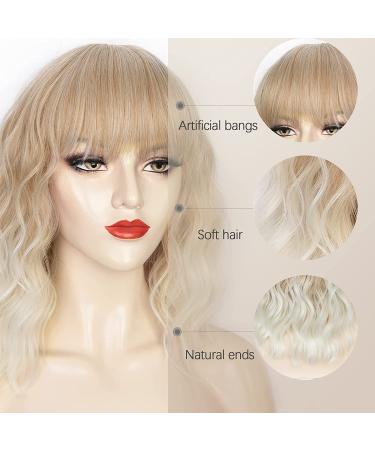 Natural-Looking Ombre Blonde Wavy Bob Wig with Bangs - Heat Resistant Synthetic Wig for Women - Buy Online on GoSupps.com