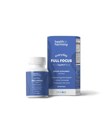 HEALTH IN HARMONY Everyday Full Focus - 8 Super Antioxidants for Cognitive Support (Omega-3 DHA Phosphatidylcholine & Phosphatidylserine) & utilizes VESIsorb (60 ct)